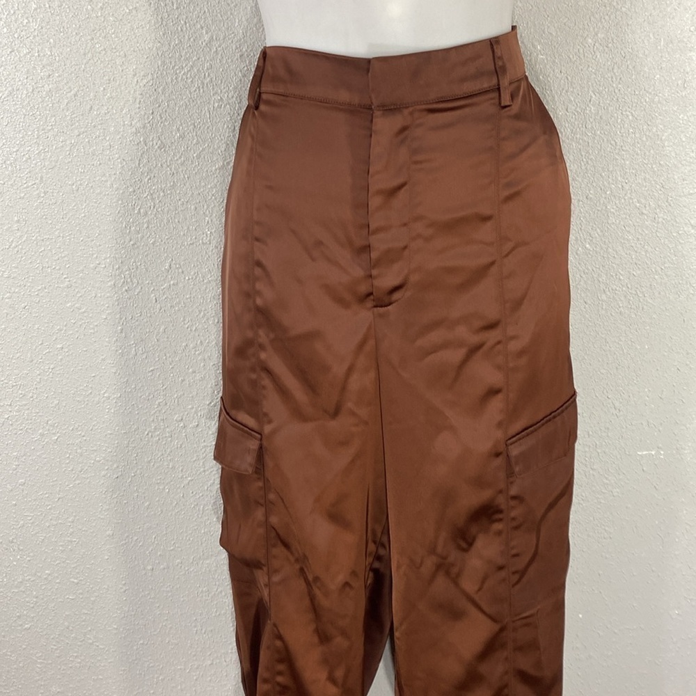 House of Harlow 1960 Chocolate Brown Satin Cargo Pants 8 - Picture 2 of 9